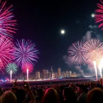 Exciting display of wholesale fireworks illuminating the night sky during a festive event.