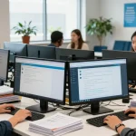 Agents providing Telus-Technical-Support in a busy customer service center.