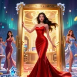 Scopri il mondo glamour dei casinò siti non AAMS con un'incredibile gown rossa da sirena e vivaci elementi di slot.