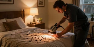 Professional bed bug heat treatment in a cozy Milwaukee home, showcasing effective pest control.