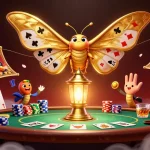 Engage with link alternatif naga303 in a vibrant casino scene featuring an atlas moth and poker elements