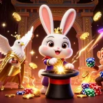 Get ready to win with sun win in this vibrant casino scene featuring a magical rabbit and sparkling coins.
