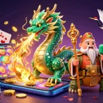 Engage in slot mahjong with vibrant characters and dynamic casino elements in a 3D digital illustration.