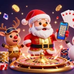 Players enjoy slots at trang chủ sunwin, featuring festive characters and vibrant casino elements.