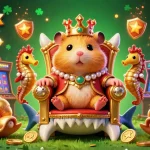 Play dynamic slot games at lolajack casino fr with a vibrant cartoon scene featuring golden hamster royalty and gaming machines.