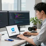 Engaging Telegram workspace showcasing 纸飞机中文版 features on laptop in a modern tech environment.