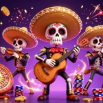 Engage in exciting M88 login casino games with vibrant mariachi characters celebrating with golden coins.