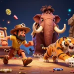 Experience tai go88 with a prehistoric casino scene featuring adventurous characters and vibrant game elements.