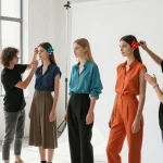 Book fotografico Milano avec modèles professionnels dans un studio lumineux.