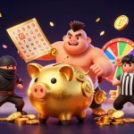 Experience Raja game login with a vibrant 3D casino scene filled with golden coins and lively game elements.
