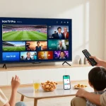 Family enjoying entertainment with Iron TV Pro subscription in a cozy living room, showcasing HD and 4K content.