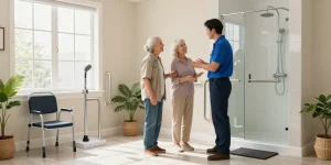 Comfortable senior-friendly bathroom renovation for 安家, featuring safety features and inviting decor.