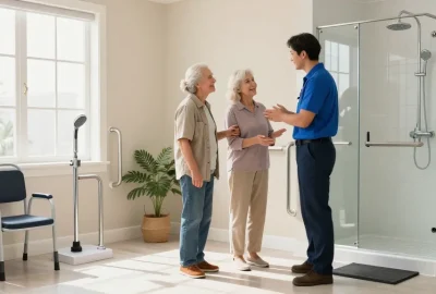 Comfortable senior-friendly bathroom renovation for 安家, featuring safety features and inviting decor.