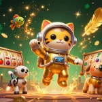 Experience the thrill of kaptenjackpot with an exciting 3D space scene featuring a cosmic cat and a jackpot counter.
