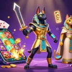 Engage with exciting gameplay at 8xbet com with a vibrant 3D casino scene featuring Anubis.